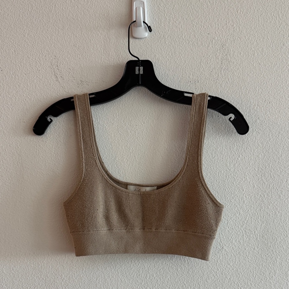 Tan Ribbed Crop Top - Picture 1 of 4